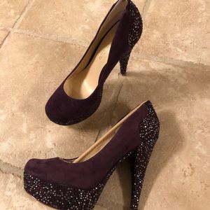 Enzo purple suede stiletto bead studded heels Sz 7